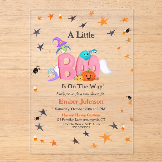 Een kleine boo spook, uil Halloween Baby shower Acryl Uitnodigingen (Voorkant)