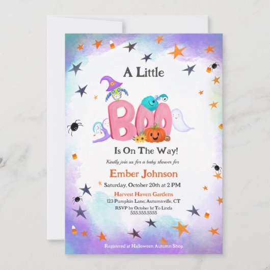 Een kleine boo spook, uil Halloween Baby shower Kaart (Voorkant)