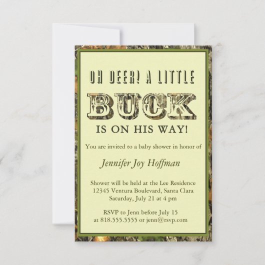 Een kleine buck is onderweg. Camo Invite Kaart (Voorkant)