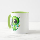 Een kleine buitenaardse met een ballonpistool. mok (Voorkant links)