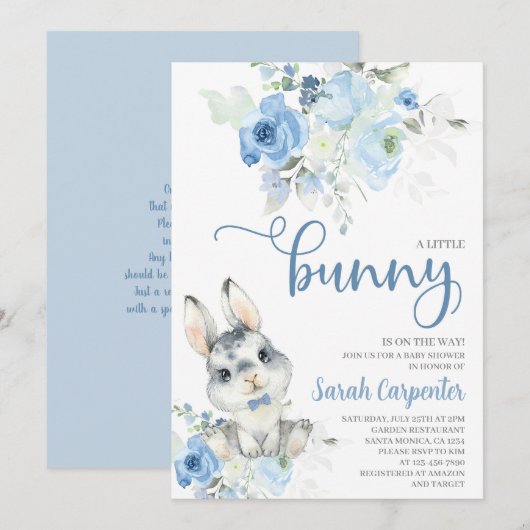 Een kleine Bunny Baby shower Boy nodiging Kaart (Voorkant / Achterkant)