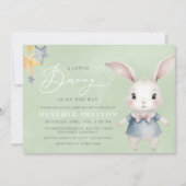 Een kleine Bunny Boy Sage Green QR Baby shower Kaart (Voorkant)