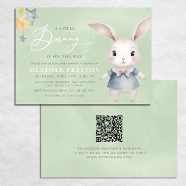 Een kleine Bunny Boy Sage Green QR Baby shower Kaart