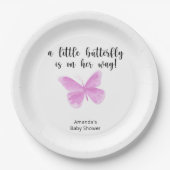 Een kleine Butterfly is op weg naar Baby shower Papieren Bordje (Voorkant)