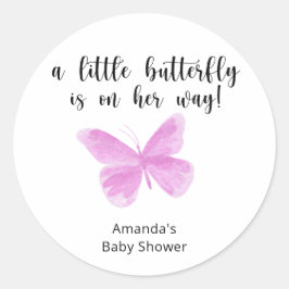Een kleine Butterfly is op weg naar Baby shower Ronde Sticker