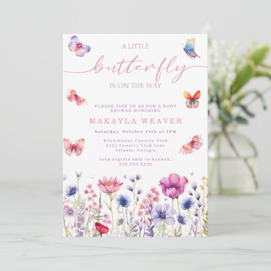 een kleine Butterfly Paarse schattige bloemen Baby Kaart (Staand voorkant)