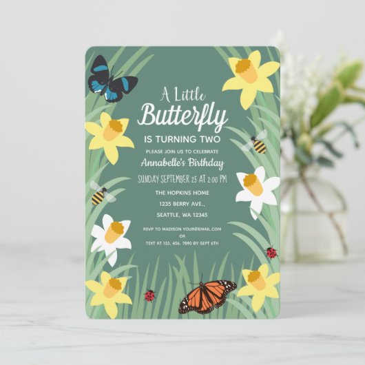 Een kleine Butterfly Spring verjaardagsuitnodiging Kaart (Staand voorkant)