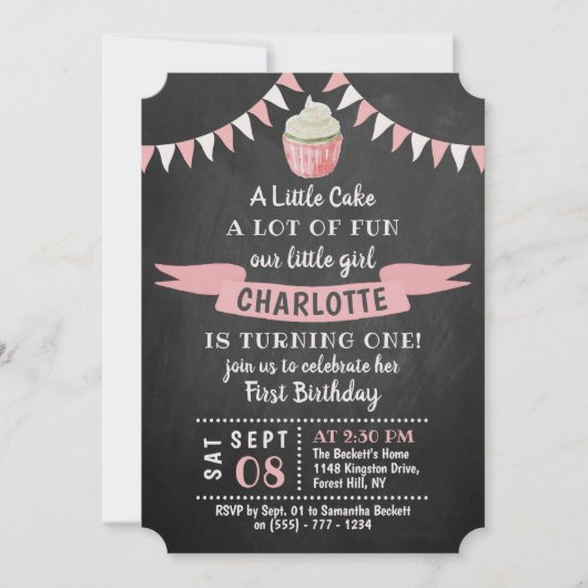 Een kleine Cake Chalkboard 1st Birthday Uitnodigin Kaart (Voorkant)