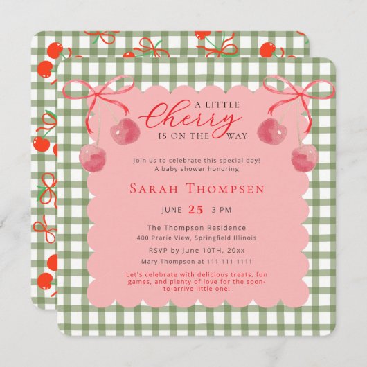 Een kleine Cherry Baby shower uitnodiging (Voorkant / Achterkant)