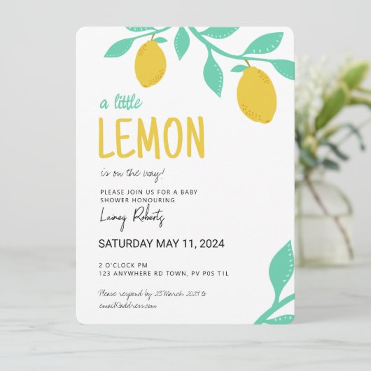 Een kleine citroen is onderweg! Baby Shower Kaart (Staand voorkant)