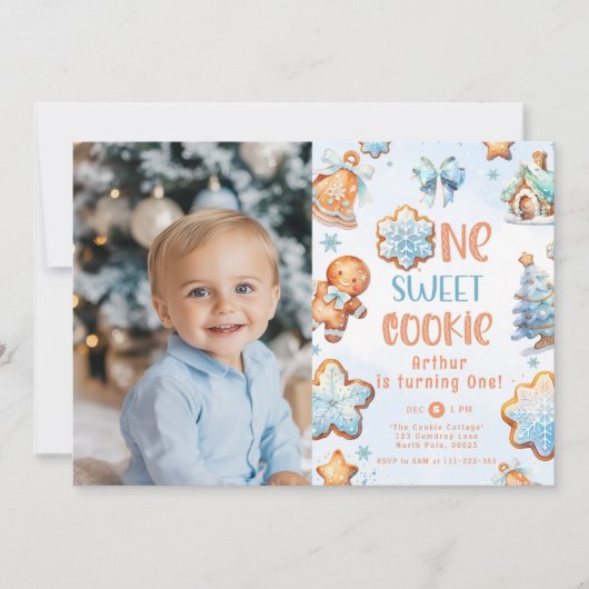Een kleine Cookie Boy Kerstmis 1e verjaardag foto Kaart (Voorkant)