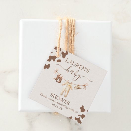 Een kleine Cowboy Baby shower Boy Bedankjes Labels (In situ)