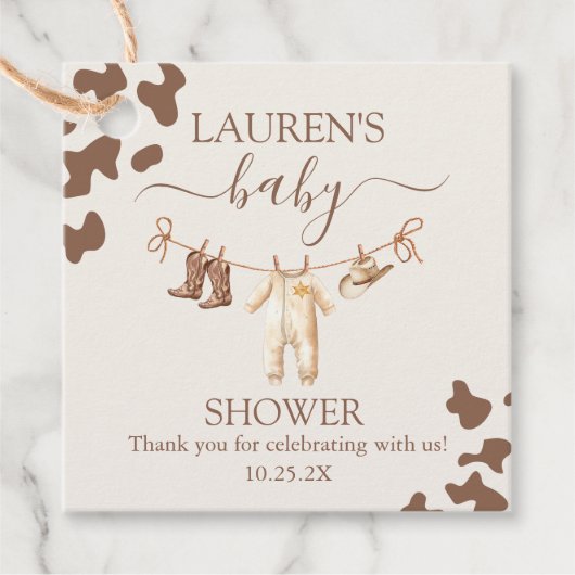 Een kleine Cowboy Baby shower Boy Bedankjes Labels (Voorkant)