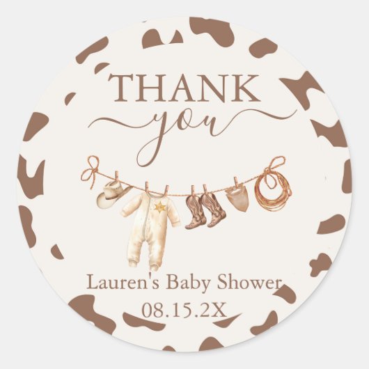 Een kleine Cowboy Baby shower Boy Ronde Sticker (Voorkant)