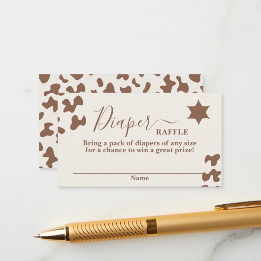 Een kleine Cowboy Baby shower Jongen Luier Raffle  Informatiekaartje (Voorkant / Achterkant in situ)