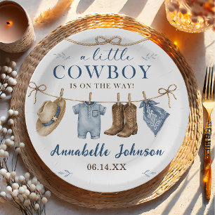 Een Kleine Cowboy Baby Shower Jongen Papieren Bordje