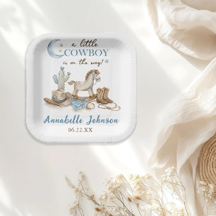 Een Kleine Cowboy Baby Shower Jongen Papieren Bordje