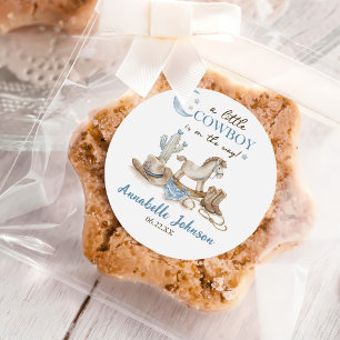 Een Kleine Cowboy Baby Shower Jongen Ronde Sticker