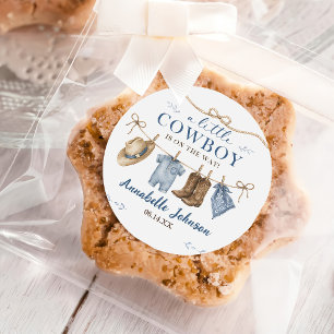 Een Kleine Cowboy Baby Shower Jongen Ronde Sticker