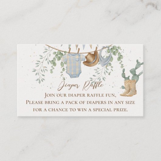 Een kleine Cowboy Baby shower luier Raffle Informatiekaartje (Voorkant)