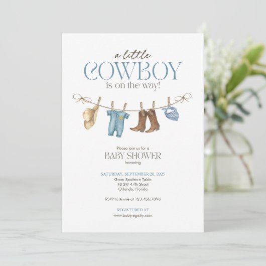 Een kleine cowboy Baby shower uitnodiging (Staand voorkant)