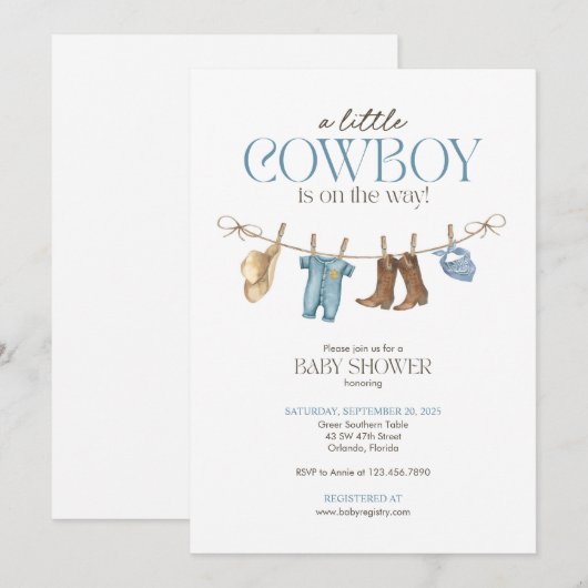 Een kleine cowboy Baby shower uitnodiging (Voorkant / Achterkant)