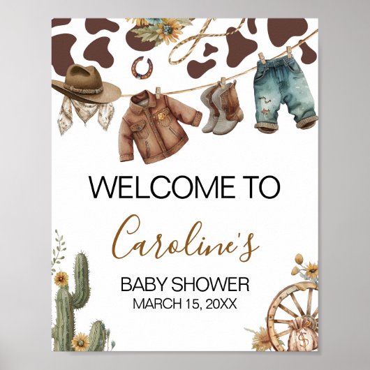Een kleine cowboy Baby shower welkomstbord Poster (Voorkant)
