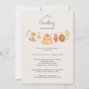Een Kleine Cowboy Blauw Gingham Baby Shower Kaart
