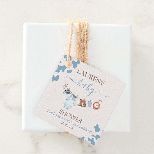 Een kleine Cowboy Blue Baby shower Boy Bedankjes Labels (In situ)