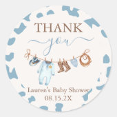 Een kleine Cowboy Blue Baby shower Boy Ronde Sticker (Voorkant)