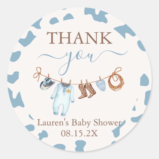 Een kleine Cowboy Blue Baby shower Boy Ronde Sticker (Voorkant)