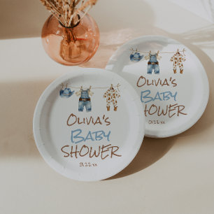 Een kleine Cowboy Blue Brown Clothesline Baby show Papieren Bordje