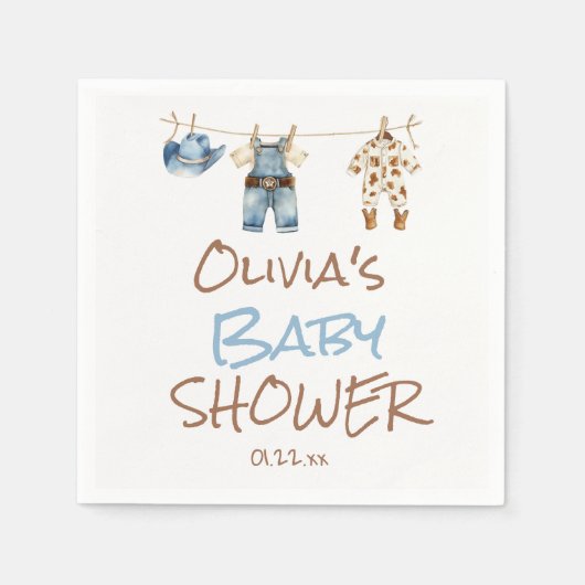 Een kleine Cowboy Blue Brown Clothesline Baby show Servet (Voorkant)