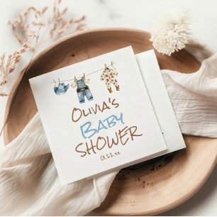 Een kleine Cowboy Blue Brown Clothesline Baby show Servet