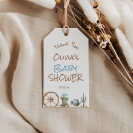 Een kleine Cowboy Blue Brown West Baby Boy Shower Cadeaulabel