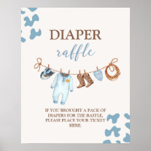 Een kleine Cowboy Blue Diaper Raffle teken