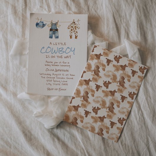 Een kleine Cowboy Clothesline Blue West Baby showe Kaart