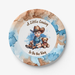 Een kleine cowboy is onderweg   Baby Shower Papieren Bordje