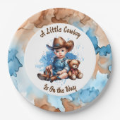 Een kleine cowboy is onderweg | Baby Shower Papieren Bordje (Voorkant)