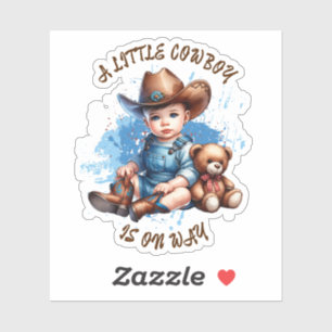 Een kleine cowboy is onderweg   Baby Shower Sticker