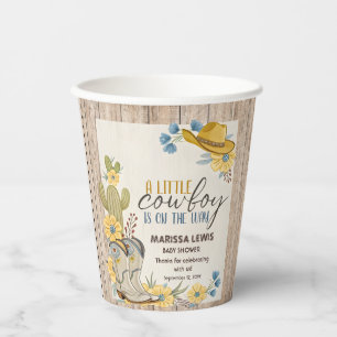 Een kleine cowboy is onderweg blauw geel Western Papieren Bekers