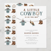 Een Kleine Cowboy is Onderweg Jongens Baby Shower Kaart (Voorkant / Achterkant)