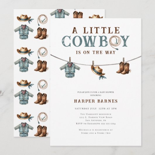 Een Kleine Cowboy is Onderweg Jongens Baby Shower Kaart (Voorkant / Achterkant)