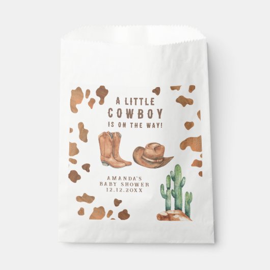 Een kleine cowboy is onderweg naar het Baby shower Bedankzakje (Voorkant)