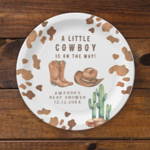 Een kleine cowboy is onderweg naar het Baby shower Papieren Bordje