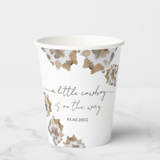 Een kleine cowboy is onderweg papieren bekers (Voorkant)