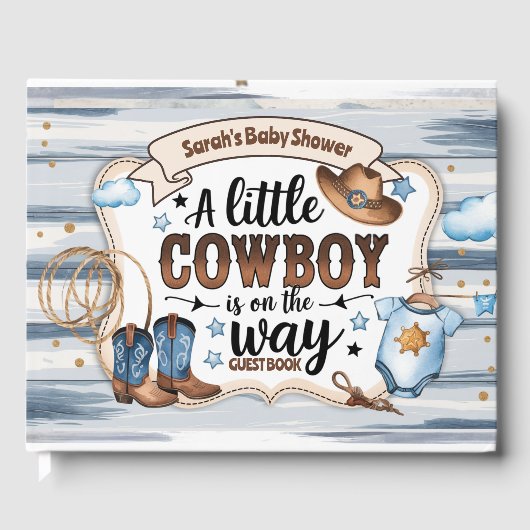 Een kleine cowboy is op de weg Baby shower Gastenboek (Voorkant)