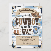 Een kleine cowboy is op de weg Baby shower