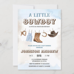Een kleine cowboy is op de weg Baby shower Kaart