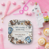 Een kleine cowboy is op de weg Baby shower papier  Papieren Bordje (Feest)